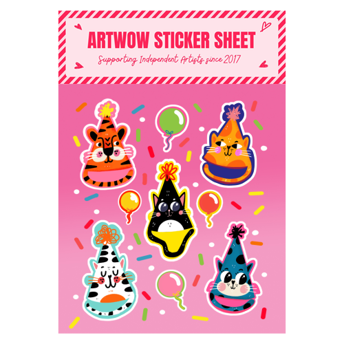 PARTY CAT'S STICKERS - Sticker Sheet by Nichola Cowdery