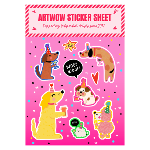 PARTY DOG STICKERS - Sticker Sheet by Nichola Cowdery