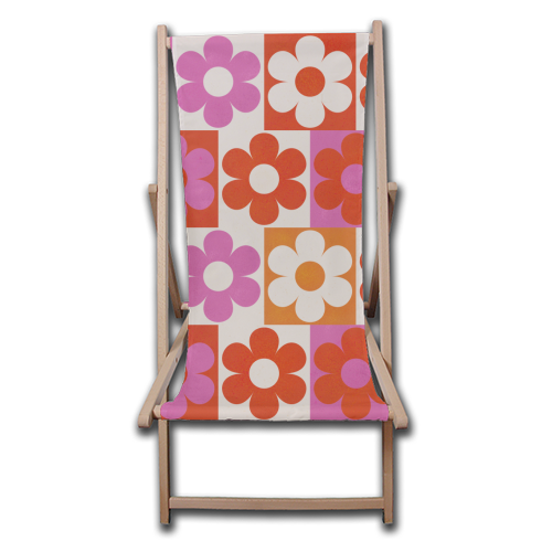 Pink and Orange Retro Daisies - canvas deck chair by Ania Wieclaw