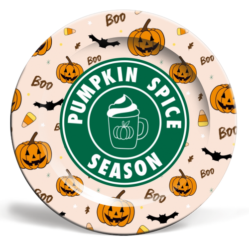 Pumpkin spice season Halloween - ceramic dinner plate by The Girl Next Draw