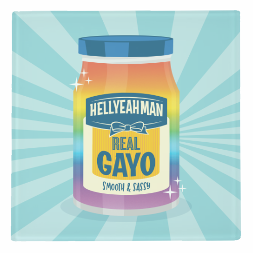 Punny Jar of Mayonnaise - Real Gayo - LGBTQ+ - personalised beer coaster by Claire Atwood