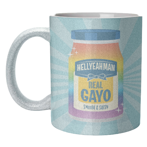 Punny Jar of Mayonnaise - Real Gayo - LGBTQ+ - unique mug by Claire Atwood