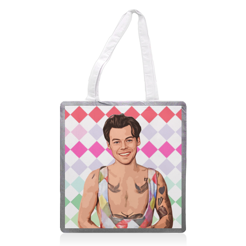 RAINBOW CHECK HARRY - printed canvas tote bag by DOLLY WOLFE