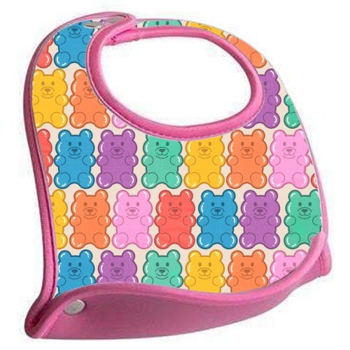 Rainbow Jelly Bears Pattern - feeding bib by Ania Wieclaw