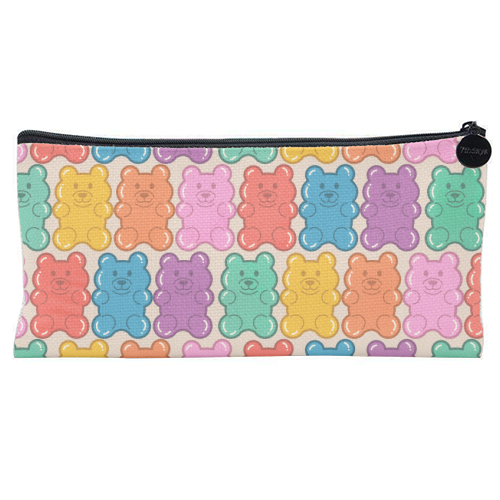 Rainbow Jelly Bears Pattern - flat pencil case by Ania Wieclaw