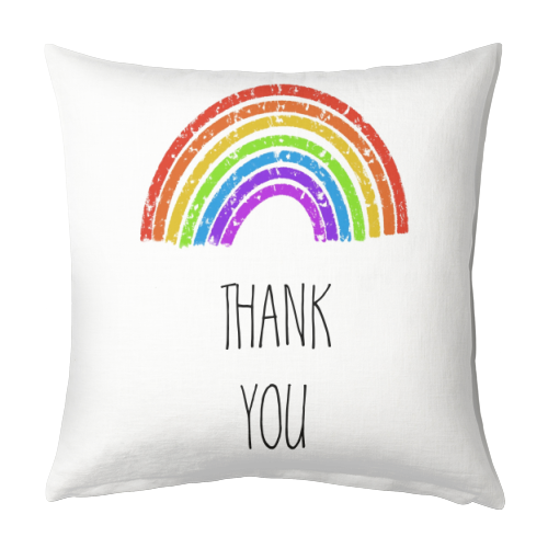 Rainbow Thank you Greeting - designed cushion by Adam Regester