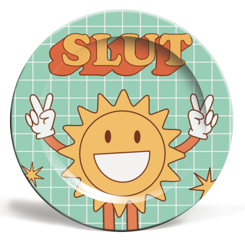 Retro Y2K Slut Sun - ceramic dinner plate by AbiGoLucky