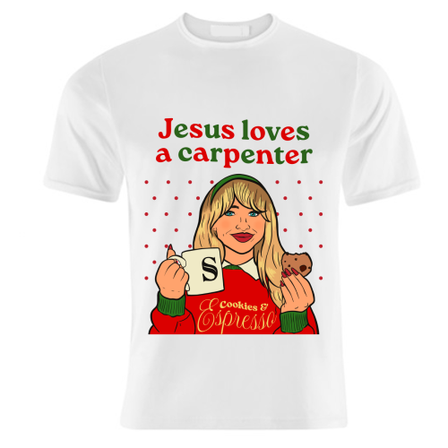 Sabrina Carpenter - Jesus Loves a Carpenter - Christmas - unique t shirt by Niomi Fogden