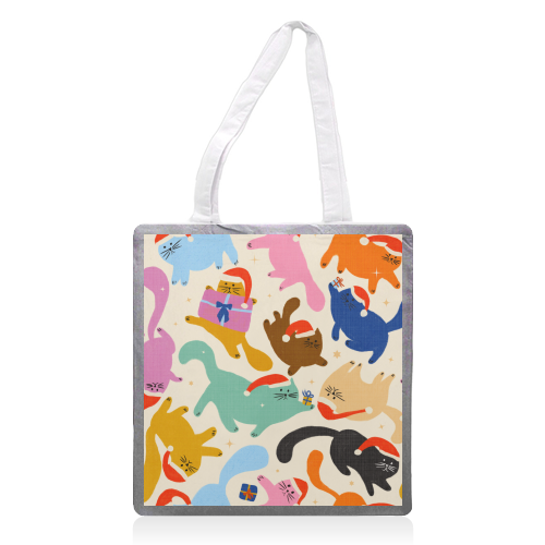 Santa Cats Pattern - printed canvas tote bag by Ania Wieclaw