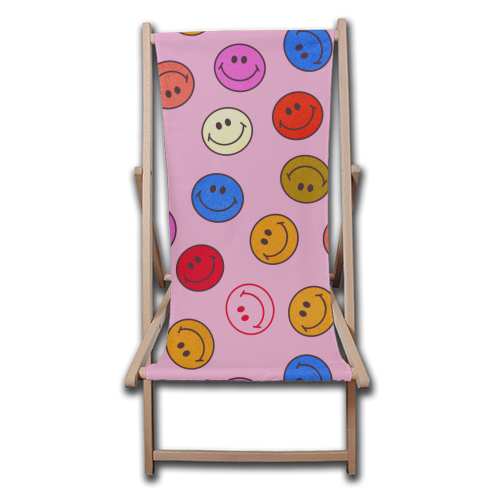 Smileys On Pink - canvas deck chair by Ania Wieclaw