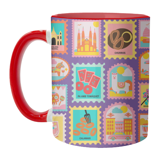 Spanish Stamps - unique mug by Lilly Rose