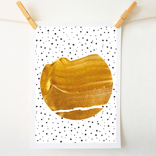 Stay Gold | Abstract Geometric Painting | Polka Dots Quirky Eclectic | Modern Boho Luxe - A1 - A4 art print by Uma Prabhakar Gokhale