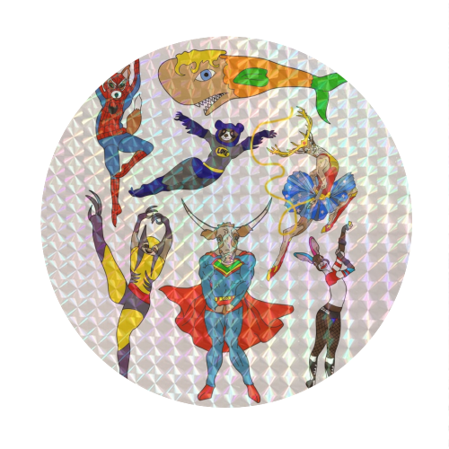 Superhero Animals - Circle Sticker by Notsniw Art