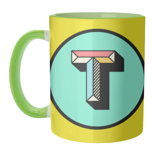 T - Bold Colourful Initial Design - unique mug by AbiGoLucky