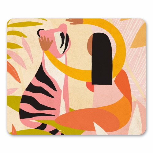 The Fearless Hug - Girl and Tiger #friendship #kindness - mouse mat by Dominique Vari