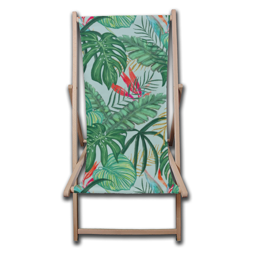 The Tropics | Jungle Botanical Bird of Paradise Illustration | Forest Palm Monstera Banana Leaves - canvas deck chair by Uma Prabhakar Gokhale