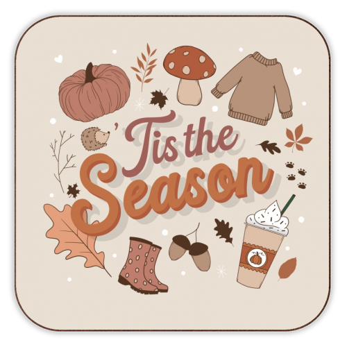 Tis the season autumn fall print - personalised beer coaster by The Girl Next Draw