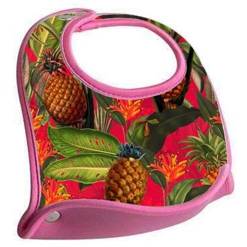 Tropical Pineapple Jungle Pink - feeding bib by Uta Naumann