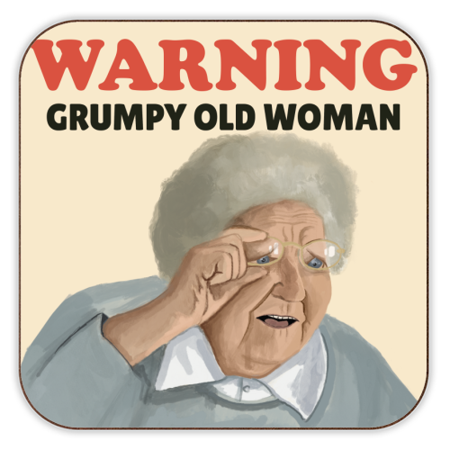 WARNING Grumpy Old Woman - personalised beer coaster by AbiGoLucky